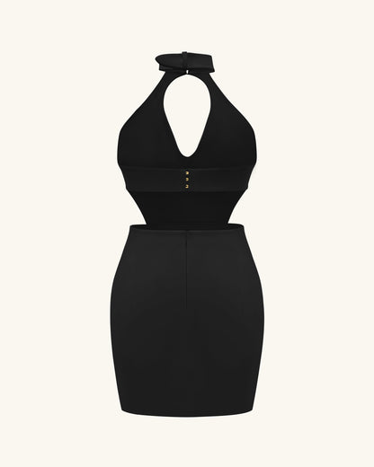 Gabriella Belted Cutout Halter Mini Dress - Black
