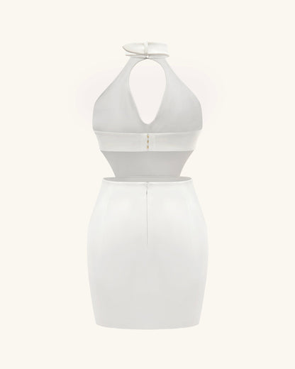 Gabriella Belted Cutout Halter Mini Dress - Ivory