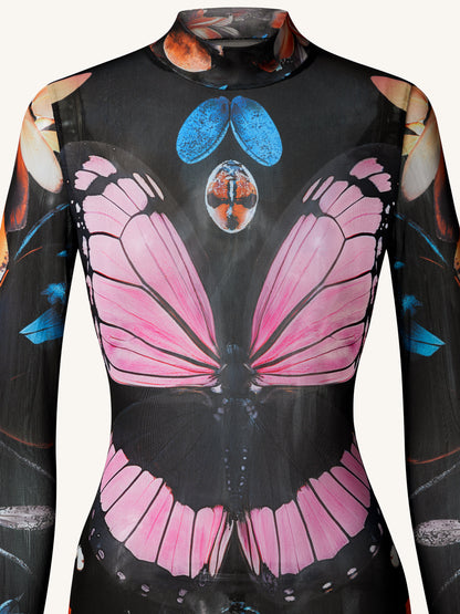 Sheer Butterfly and Beetle Gown - Multicolor