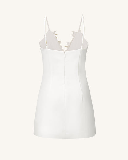 Yuliya White Floral Embellishment V-neckline Mini Dress - White
